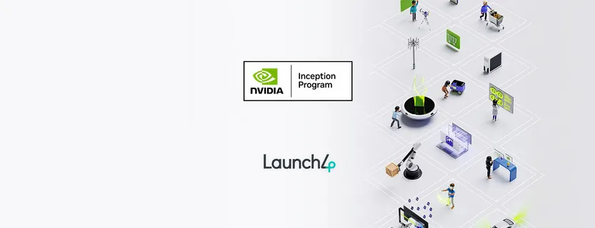 NVIDIA Inception Program logo alongside an isometric scene of AI-powered industrial and urban use cases; Launch4 joins the NVIDIA Inception Program